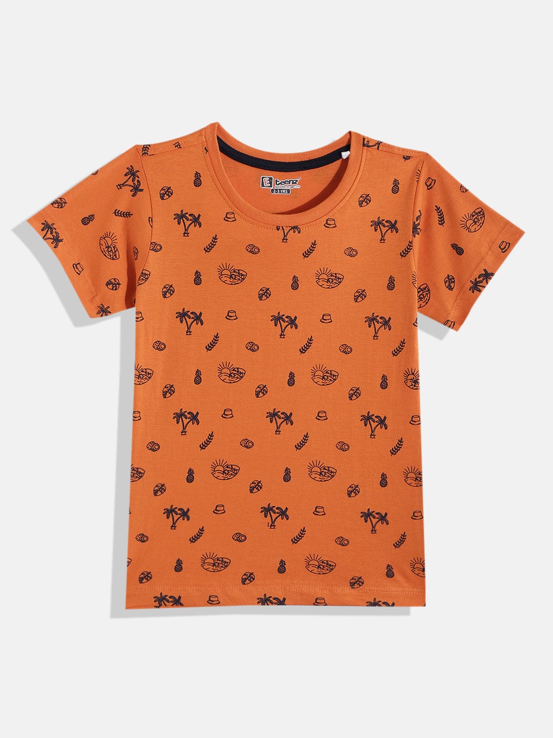 

Eteenz Boys Conversational Printed Pure Cotton T-shirt, Orange