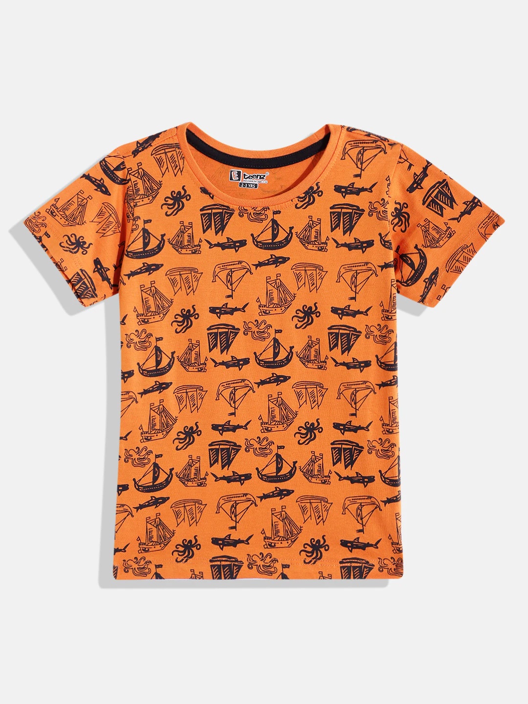 

Eteenz Boys Conversational Printed Pure Cotton T-shirt, Orange