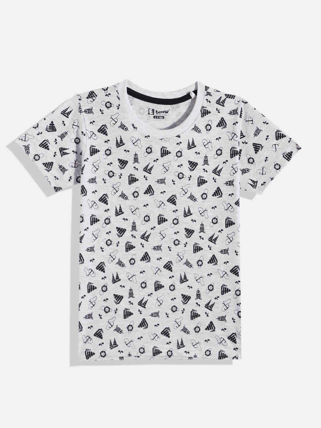 

Eteenz Boys Conversational Printed Cotton T-shirt, Grey melange