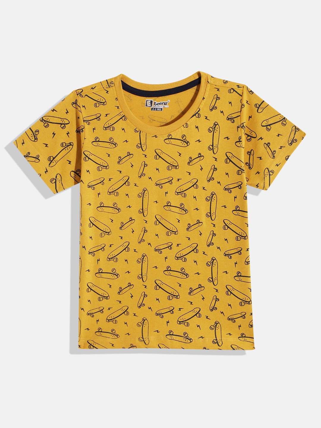 

Eteenz Boys Printed Premium Cotton T-shirt, Mustard