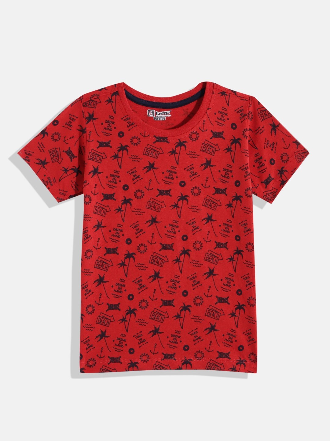 

Eteenz Boys Printed Cotton T-shirt, Red