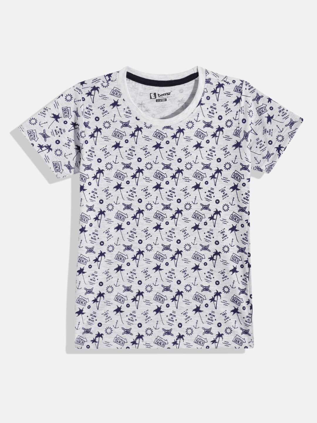 

Eteenz Boys Tropical Printed Cotton T-shirt, Grey melange