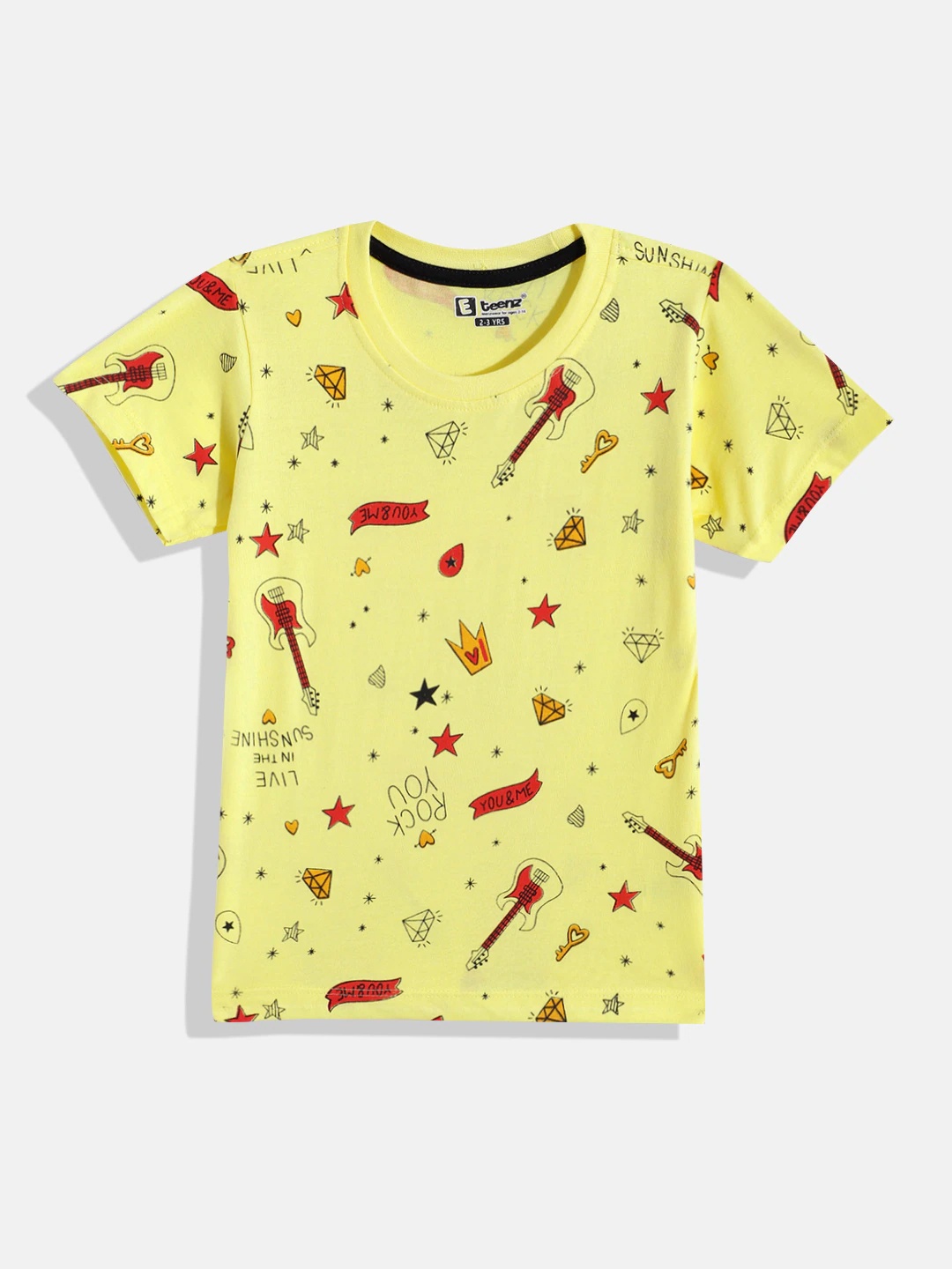 

Eteenz Boys Printed Cotton T-shirt, Yellow