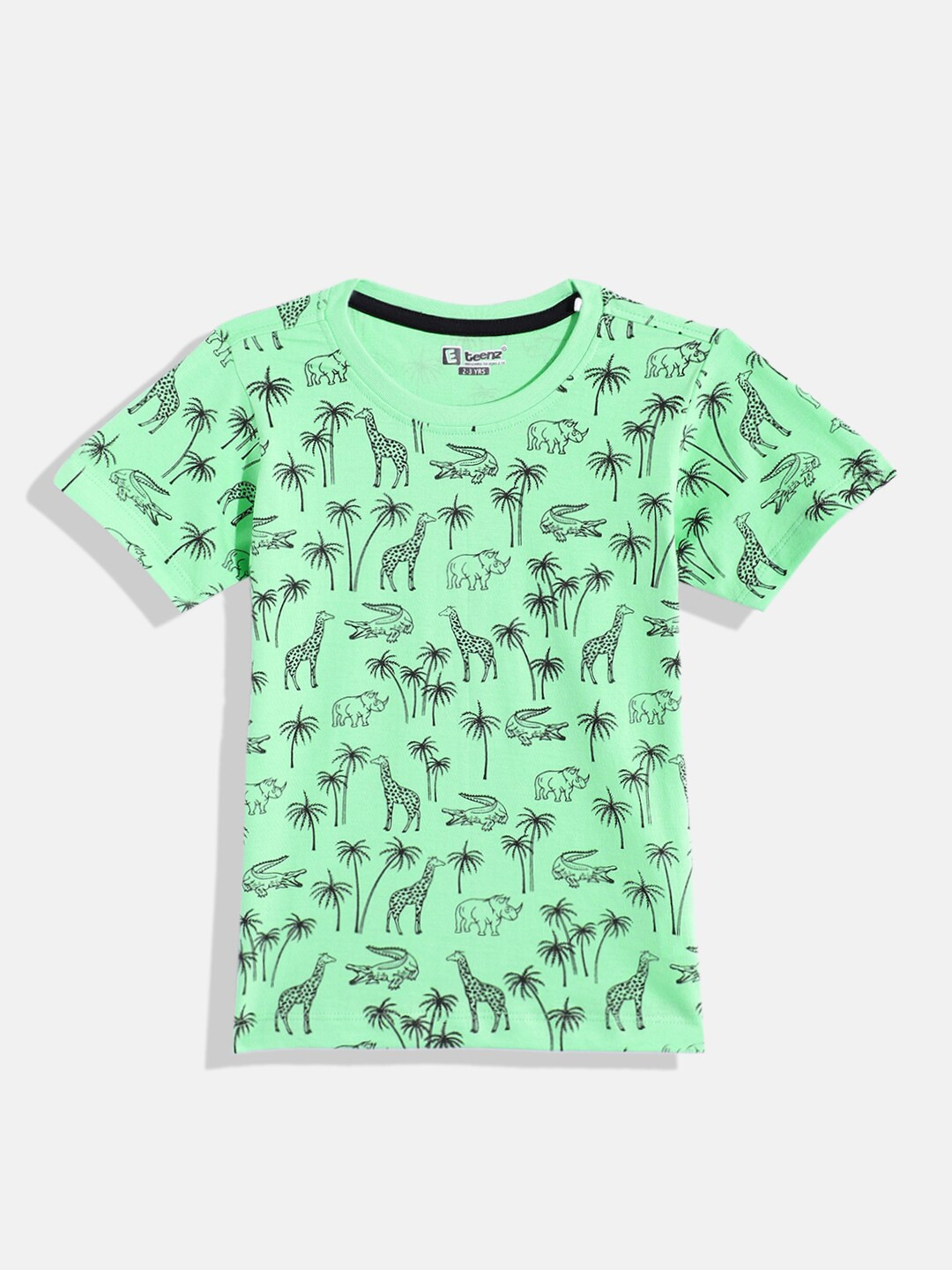 

Eteenz Boys Printed Cotton T-shirt, Green