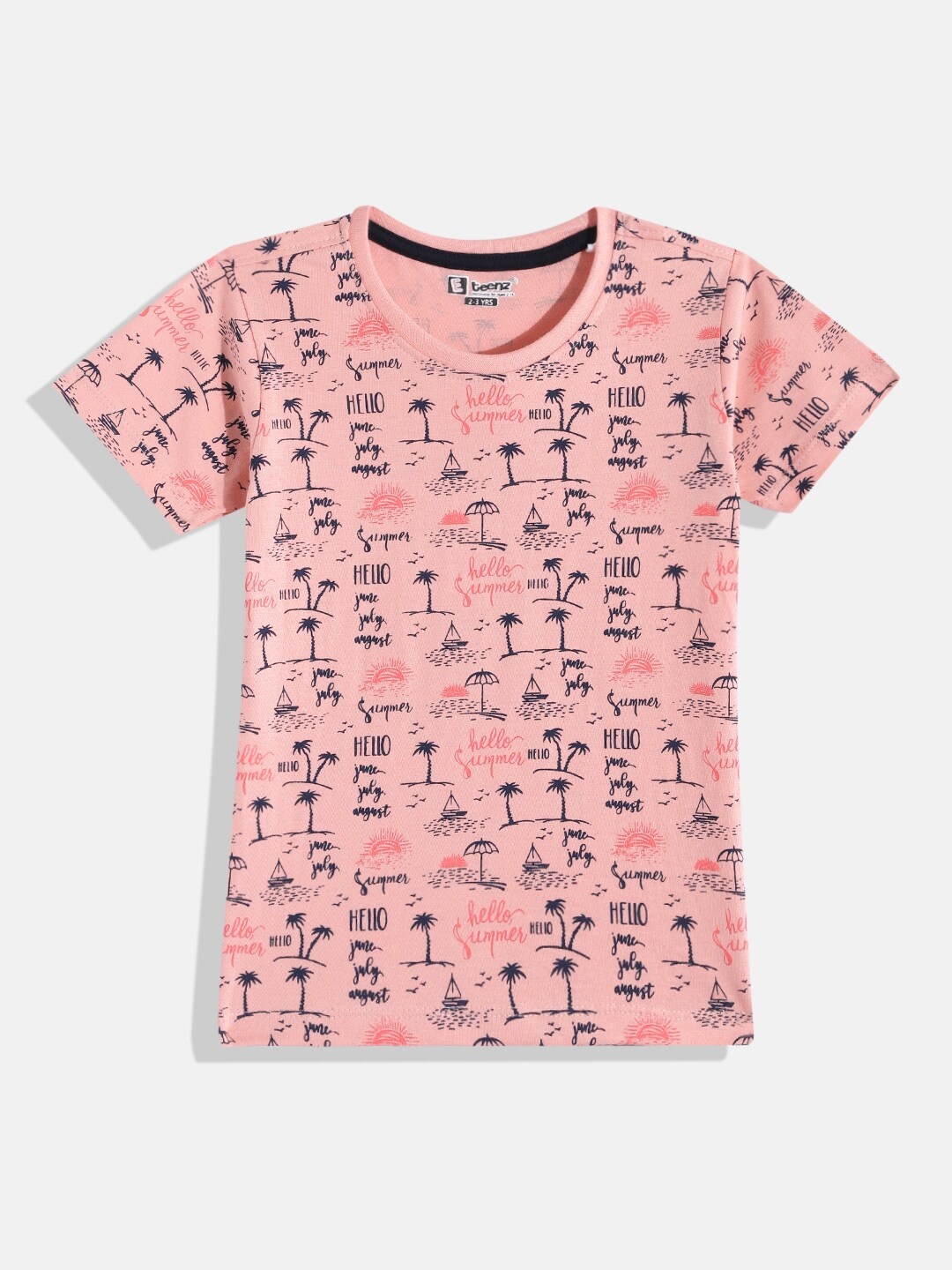 

Eteenz Boys Typography Printed Pure Cotton T-shirt, Pink
