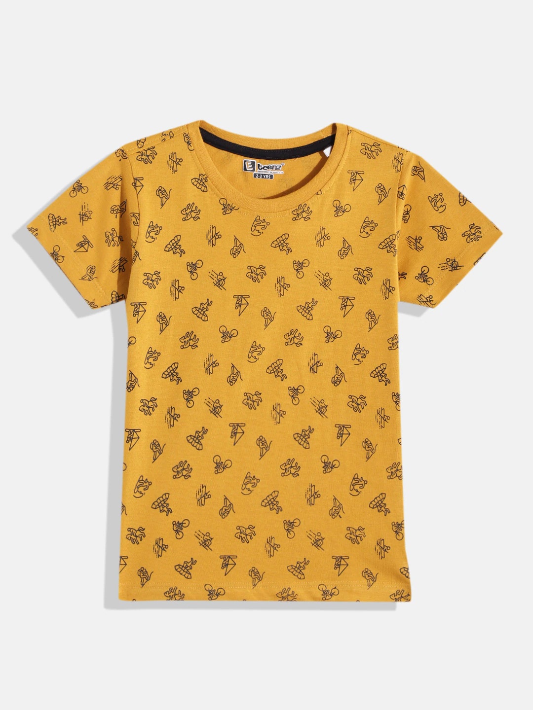 

Eteenz Boys Printed Pure Cotton T-shirt, Mustard