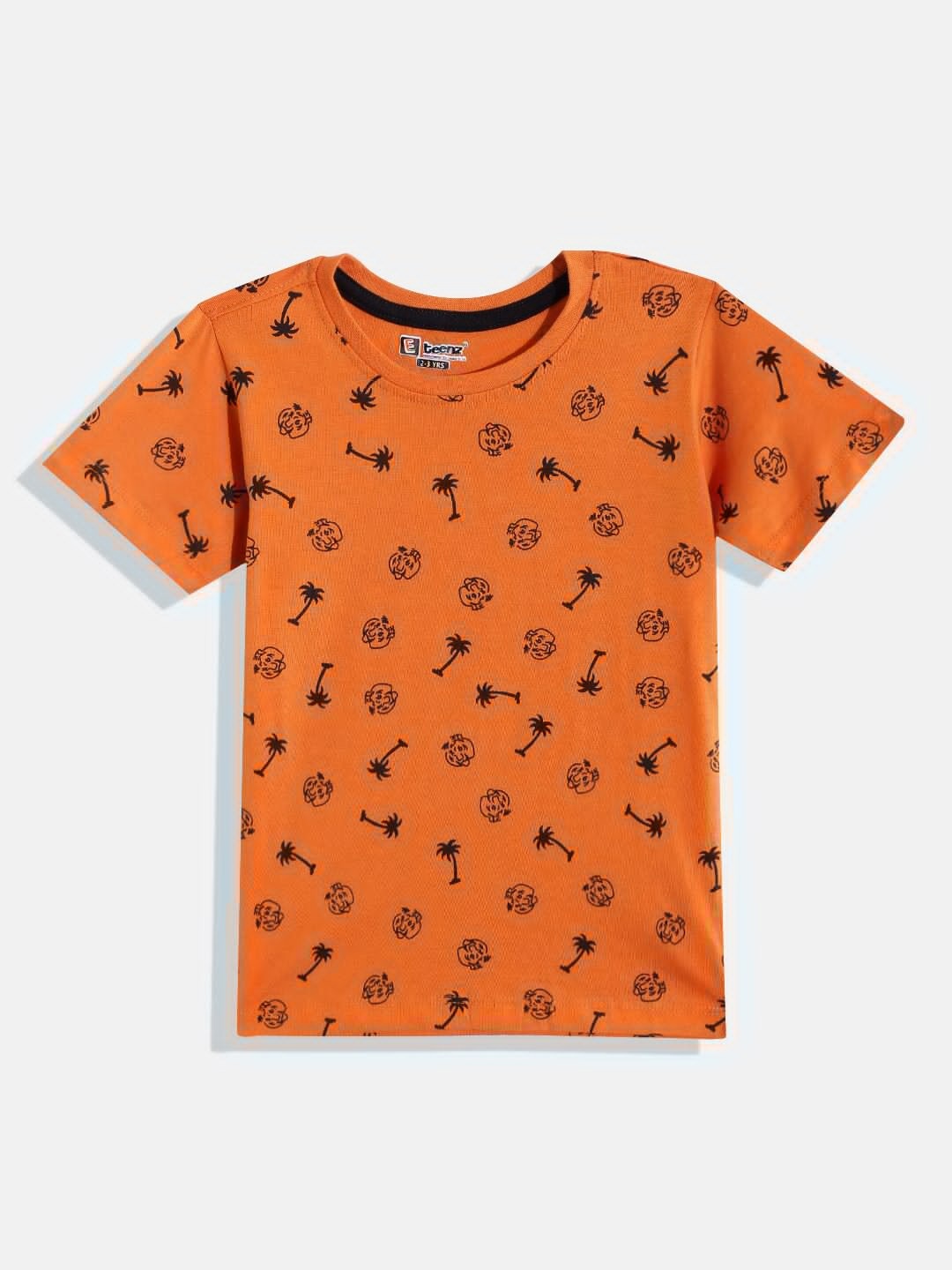 

Eteenz Boys Printed Cotton T-shirt, Orange