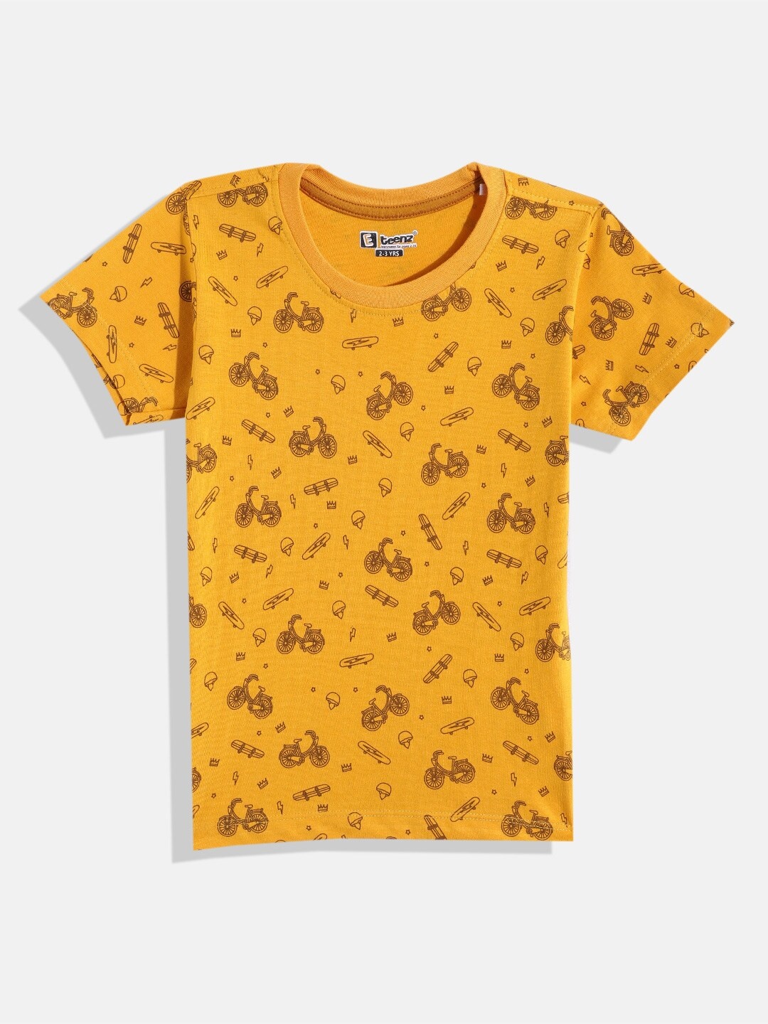 

Eteenz Boys Printed Pure Cotton T-shirt, Mustard