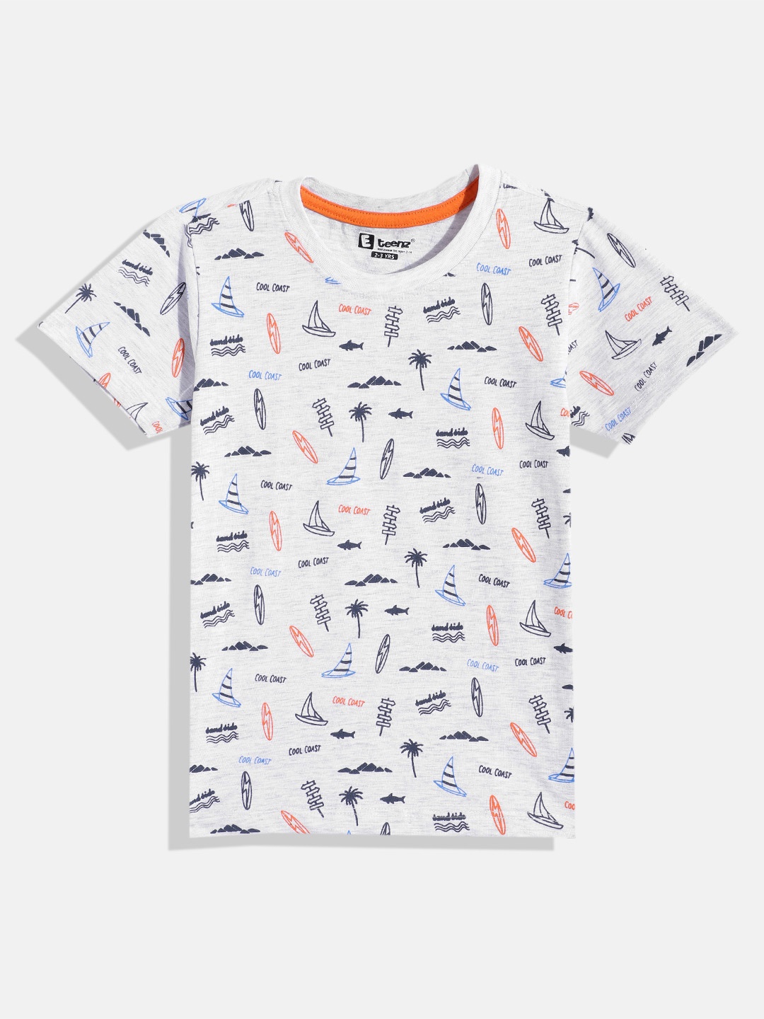 

Eteenz Boys Printed Premium Cotton T-shirt, Grey melange