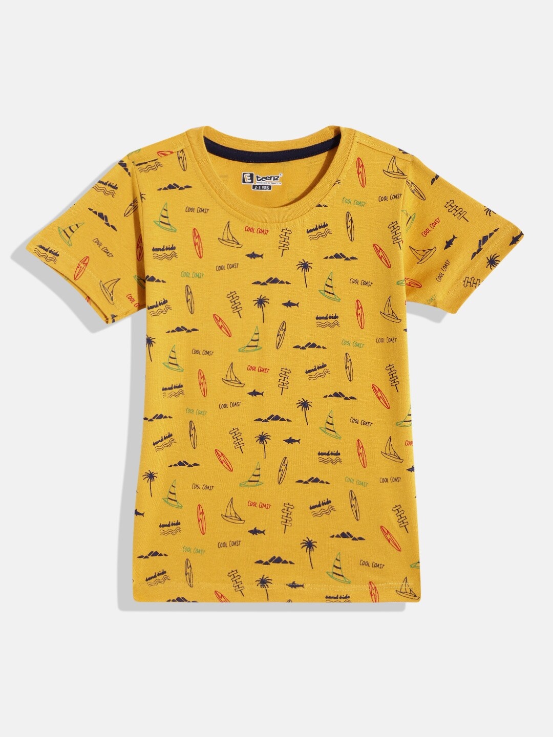 

Eteenz Boys Printed Cotton T-shirt, Mustard