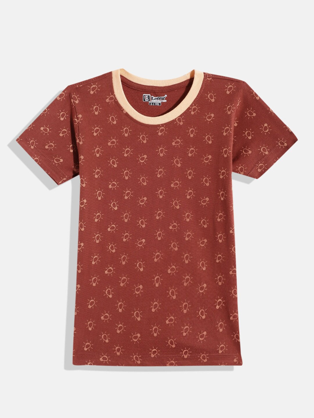 

Eteenz Boys Printed Cotton T-shirt, Brown