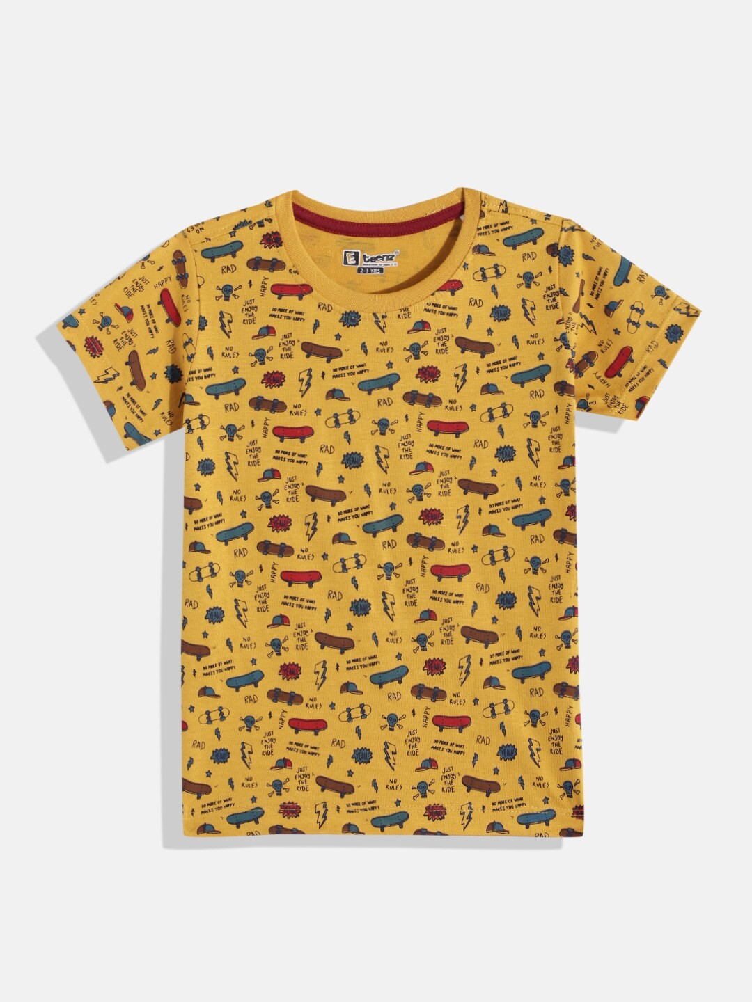 

Eteenz Boys Printed Cotton T-shirt, Mustard