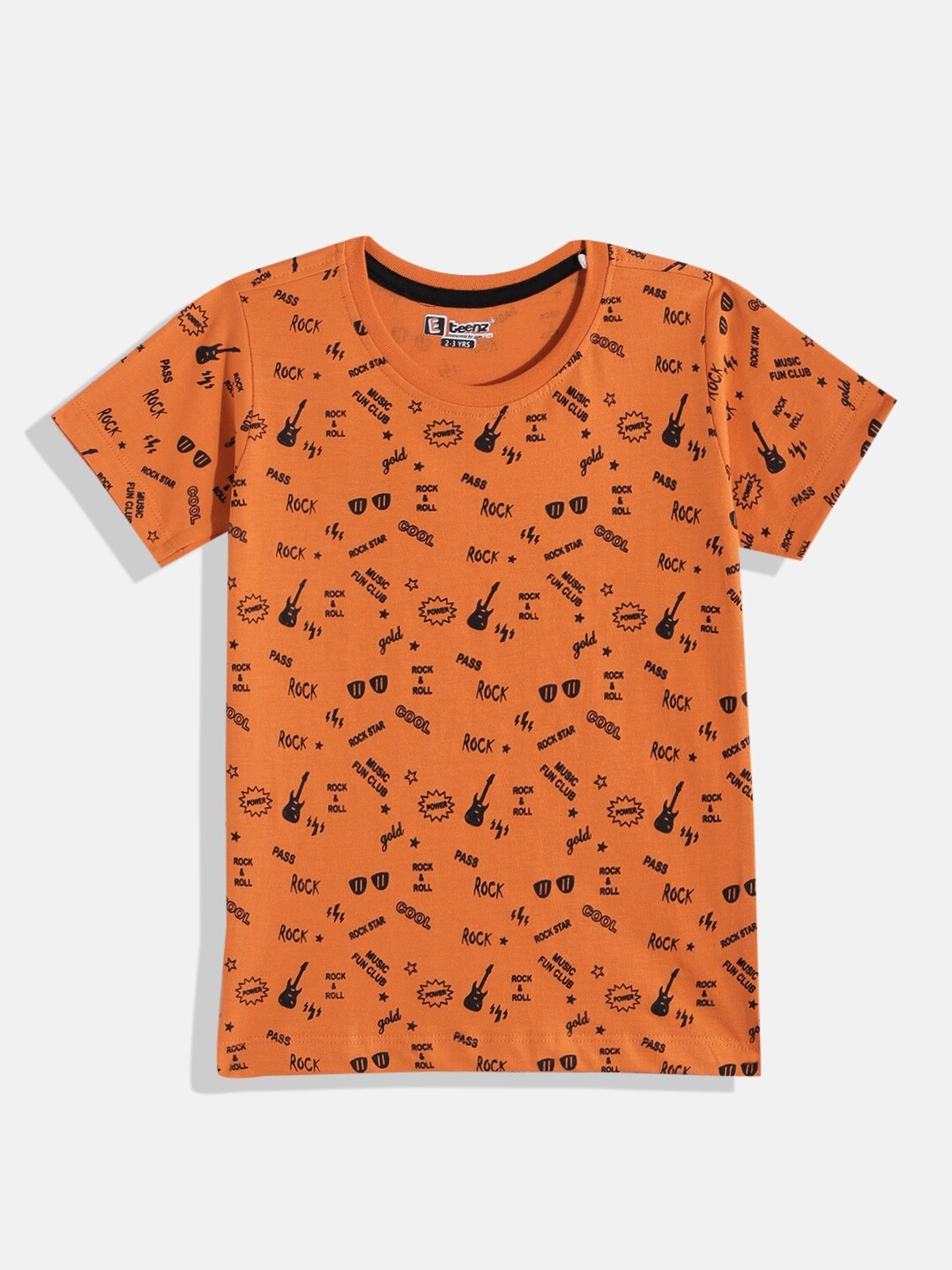 

Eteenz Boys Typography Printed Pure Cotton T-shirt, Orange