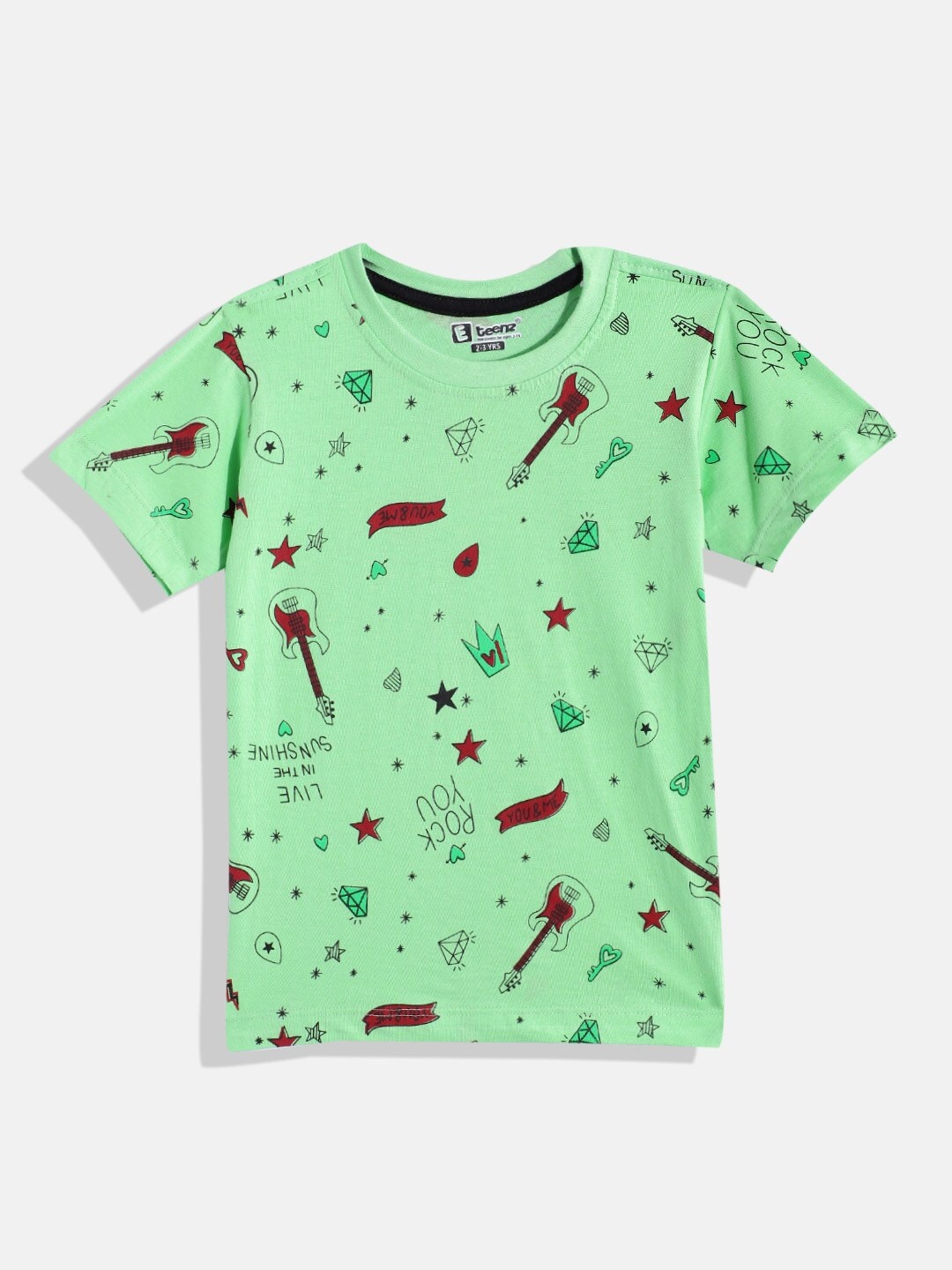 

Eteenz Boys Printed Cotton T-shirt, Green