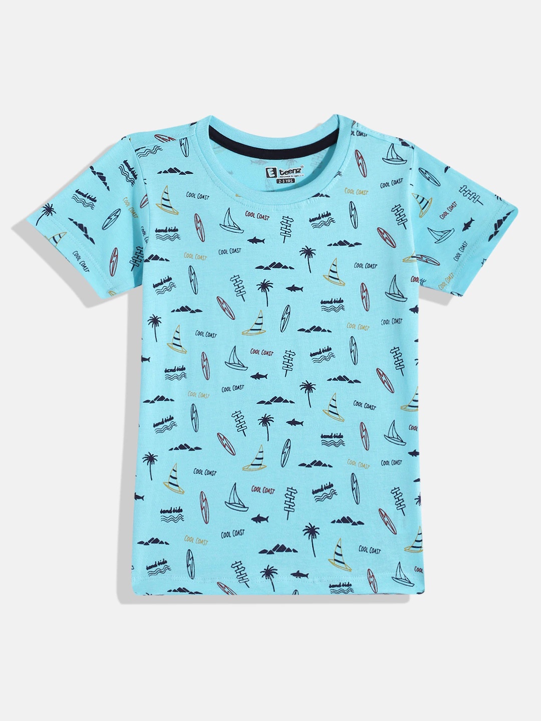 

Eteenz Boys Printed Cotton T-shirt, Blue