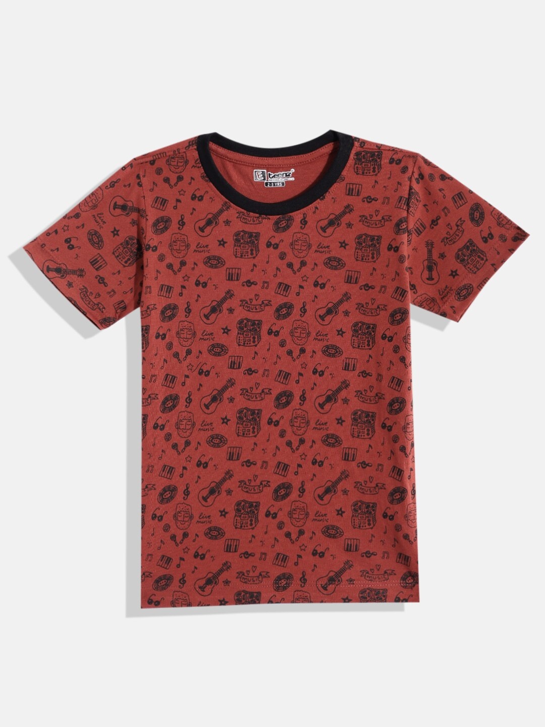 

Eteenz Boys Printed Cotton T-shirt, Rust