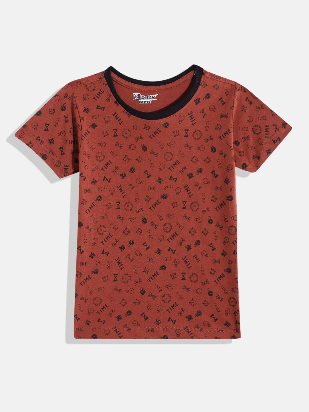 

Eteenz Boys Printed Cotton T-shirt, Brown