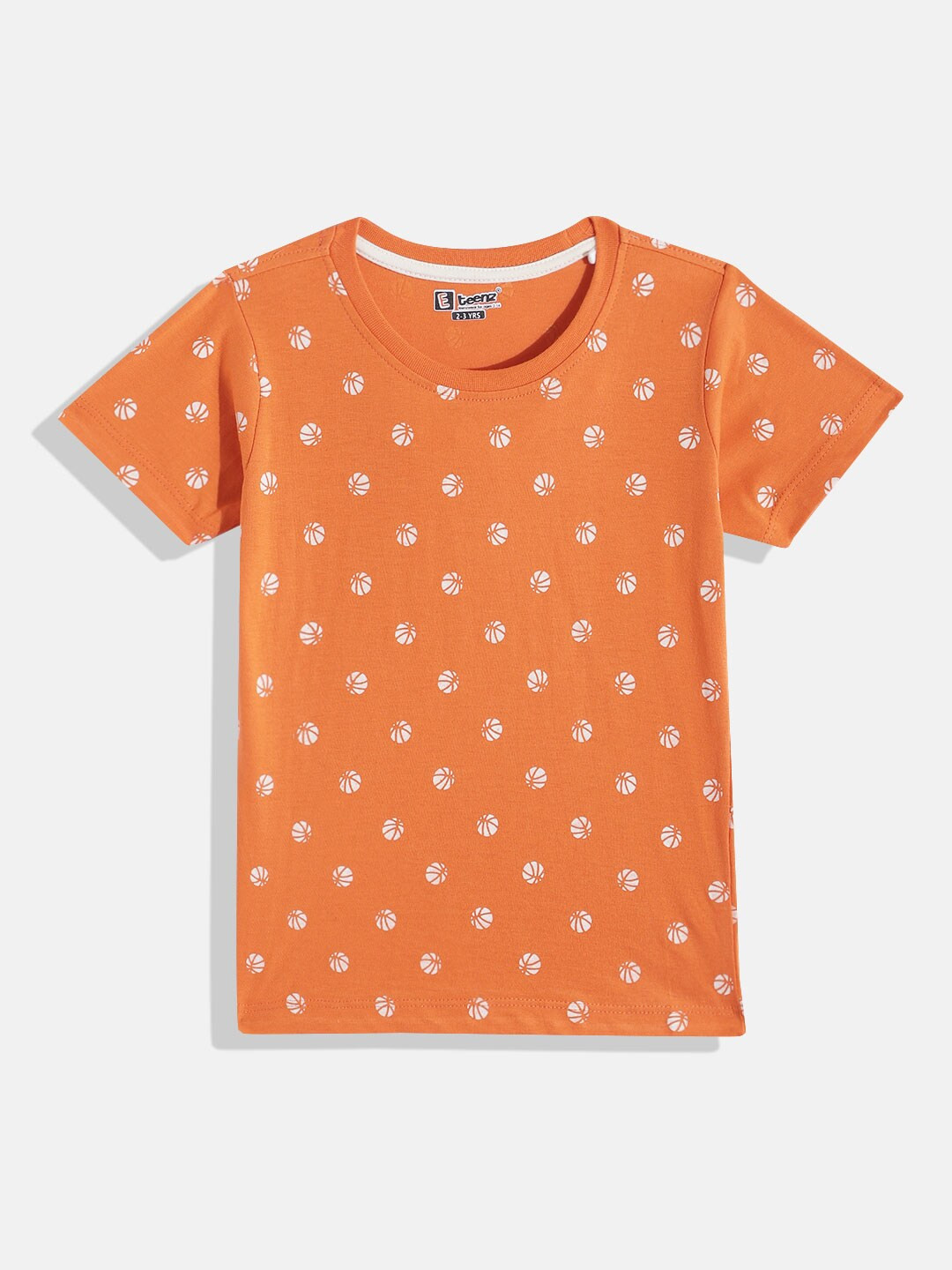 

Eteenz Boys Geometric Printed Cotton T-shirt, Orange