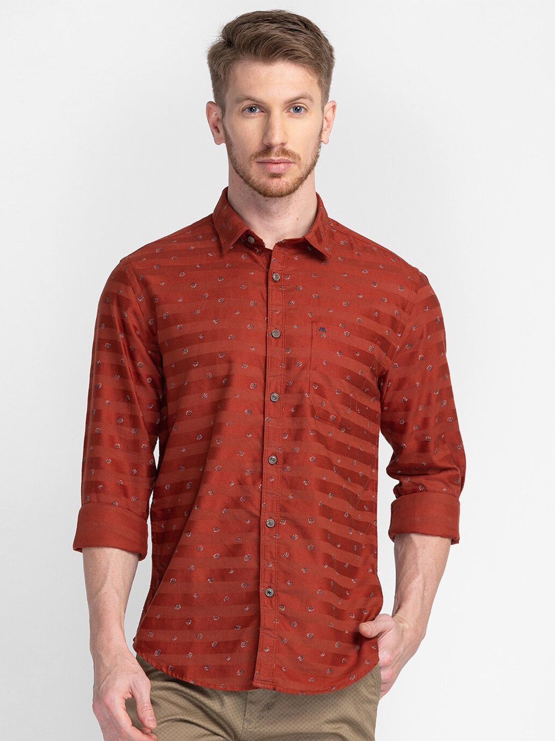 

MOZZO Classic Micro Ditsy Printed Slim Fit Cotton Casual Shirt, Maroon
