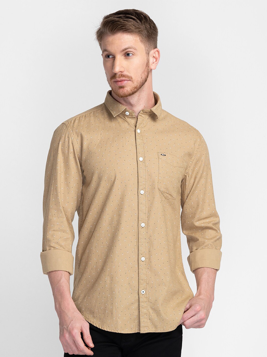 

MOZZO Classic Micro Ditsy Printed Cotton Casual Shirt, Khaki