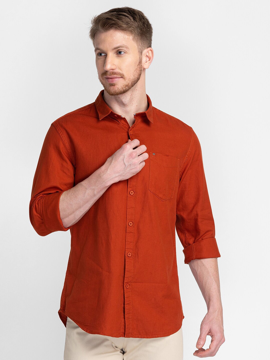 

MOZZO Classic Opaque Cotton Casual Shirt, Rust