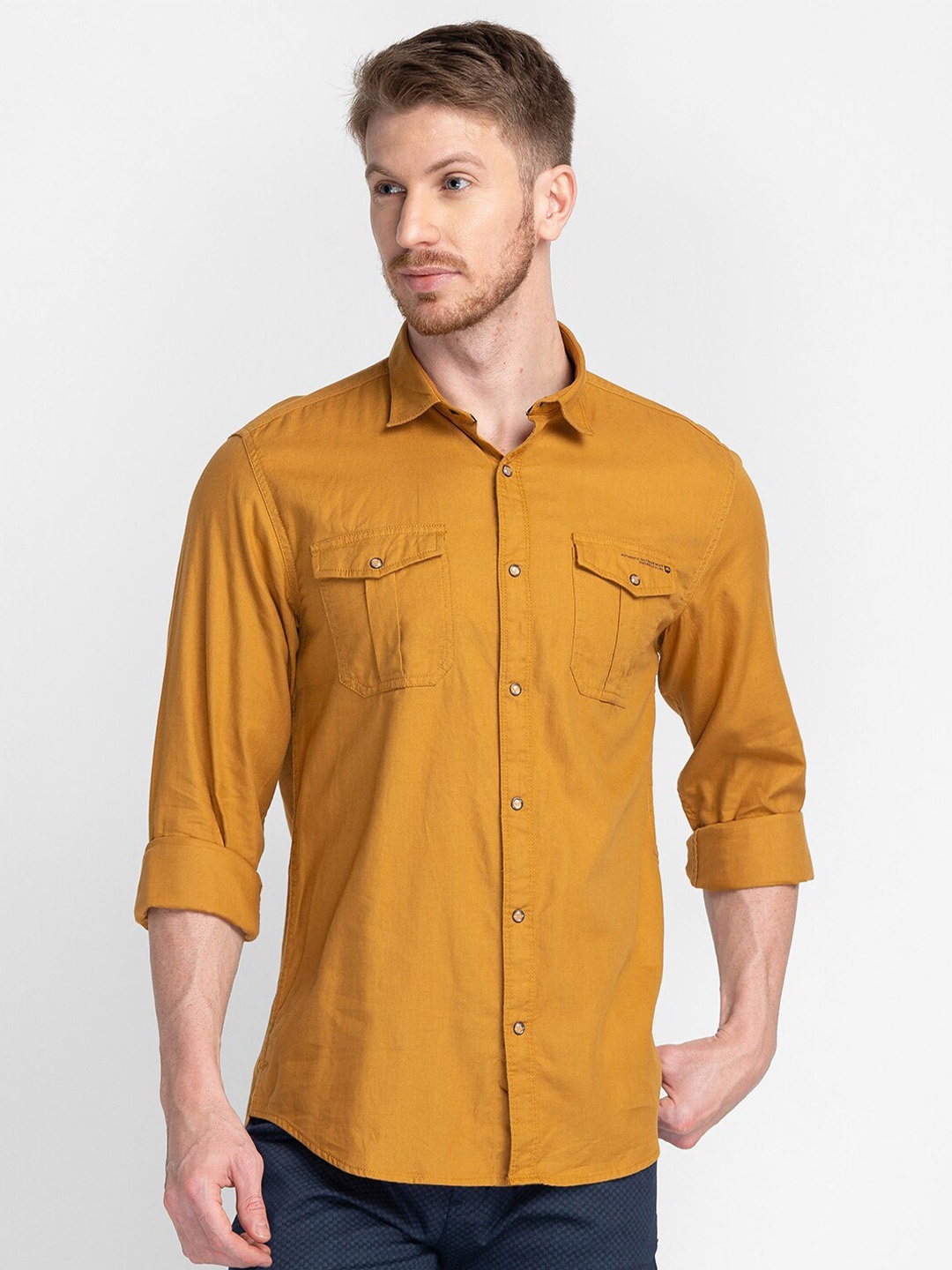 

MOZZO Classic Slim Fit Cotton Casual Shirt, Mustard