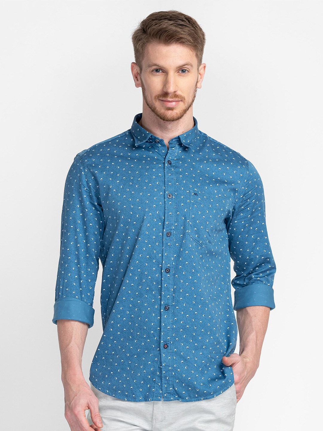 

MOZZO Micro Ditsy Printed Classic Slim Fit Opaque Cotton Casual Shirt, Blue