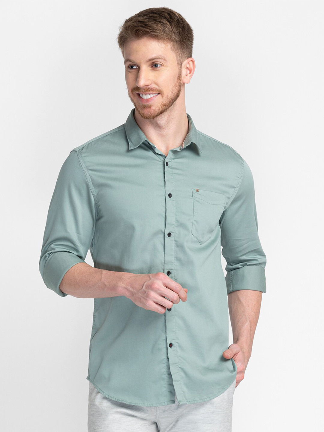 

MOZZO Classic Slim Fit Cotton Casual Shirt, Lime green