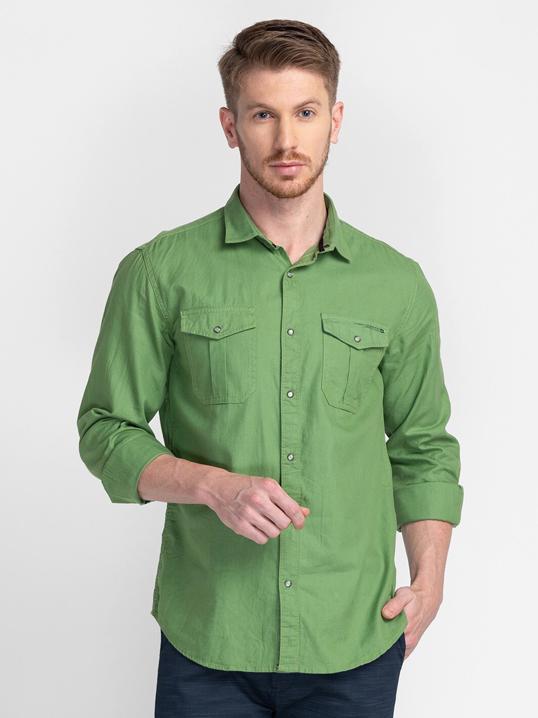 

MOZZO Classic Regular Fit Cotton Casual Shirt, Green