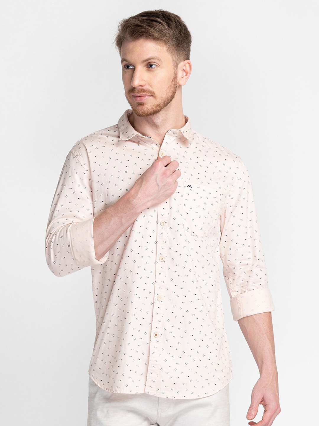 

MOZZO Classic Micro Ditsy Printed Cotton Casual Shirt, Peach