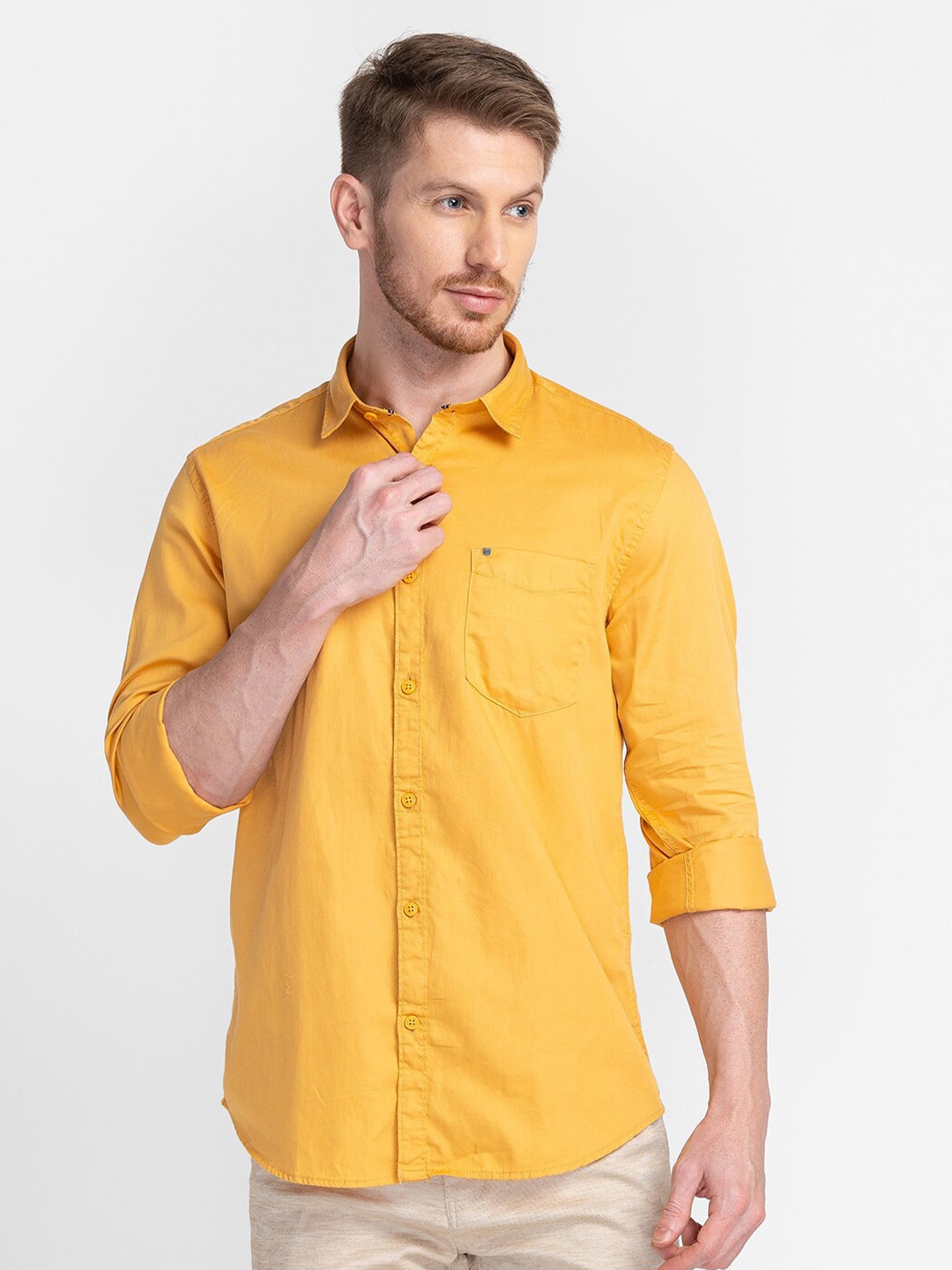 

MOZZO Classic Slim Fit Cotton Casual Shirt, Orange