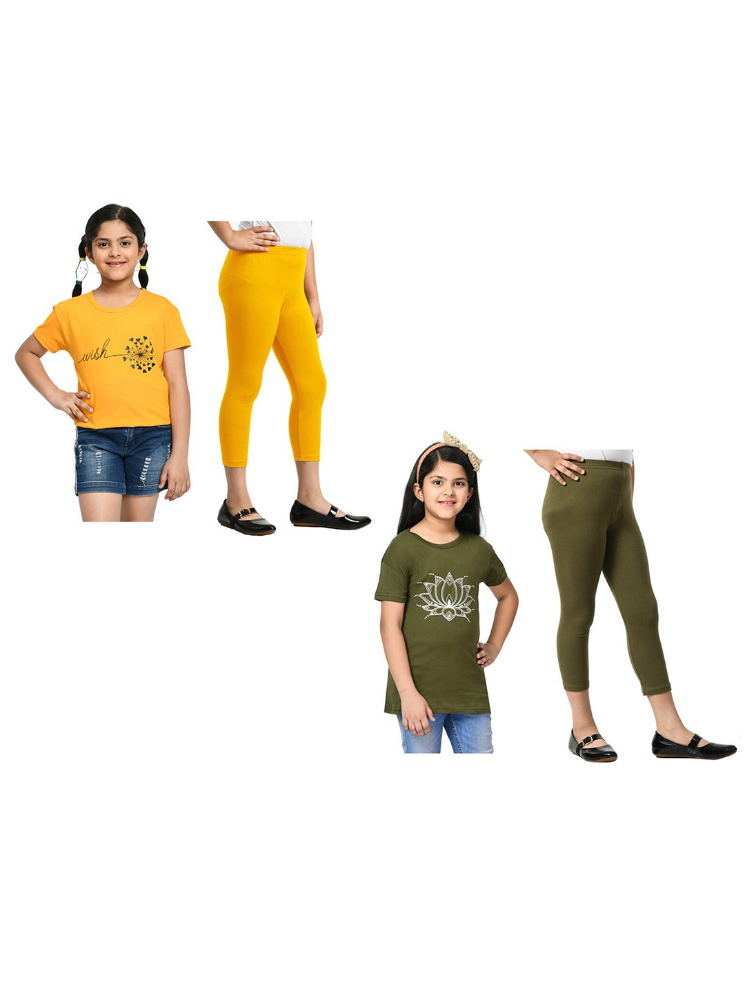 

BAESD Girls Yellow & Green Printed T-shirt with Capris
