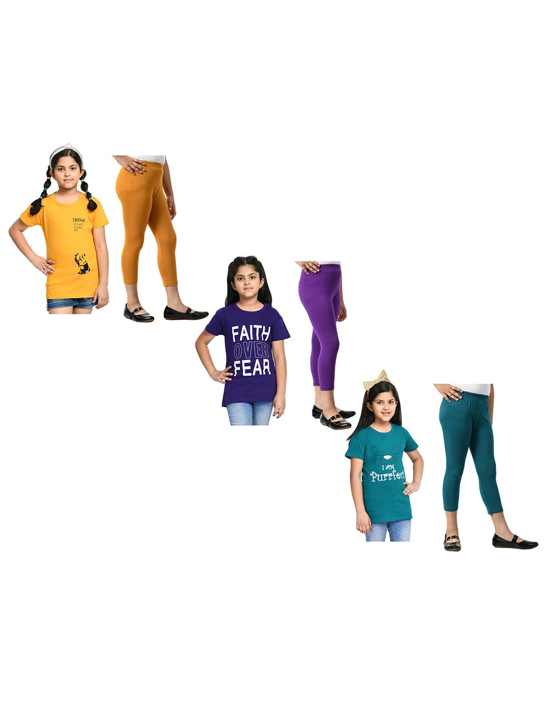 

BAESD Girls Pack of 3 Graphic Printed Pure Cotton Night Suits, Yellow