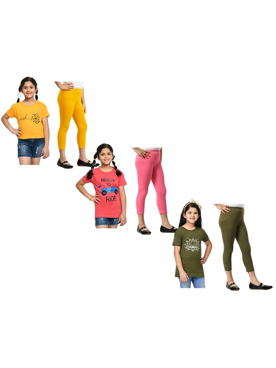 

BAESD Girls Pack of 3 Graphic Printed Pure Cotton Night Suits, Yellow