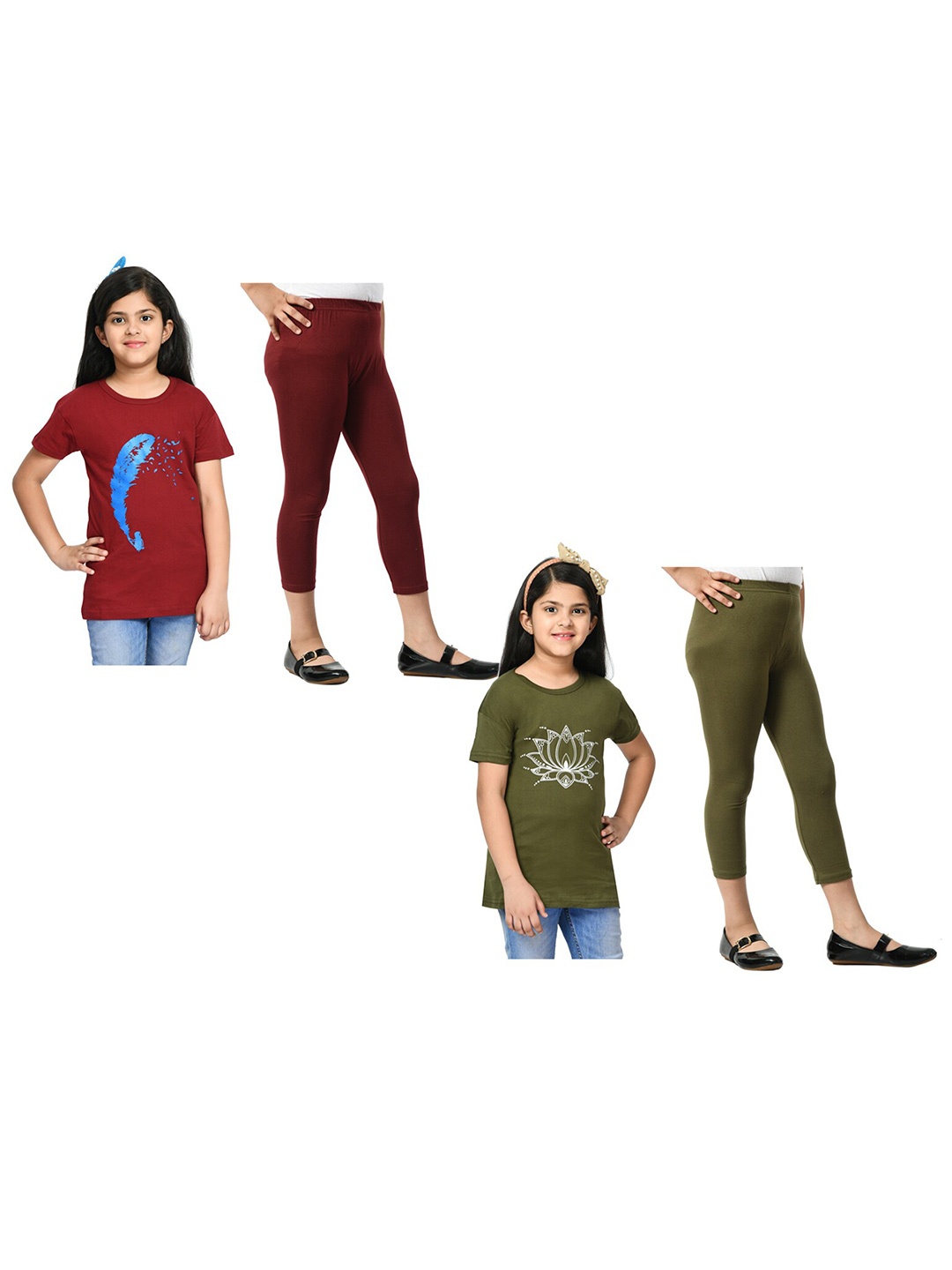 

BAESD Girls Maroon & Olive Green Printed T-shirt with Capris