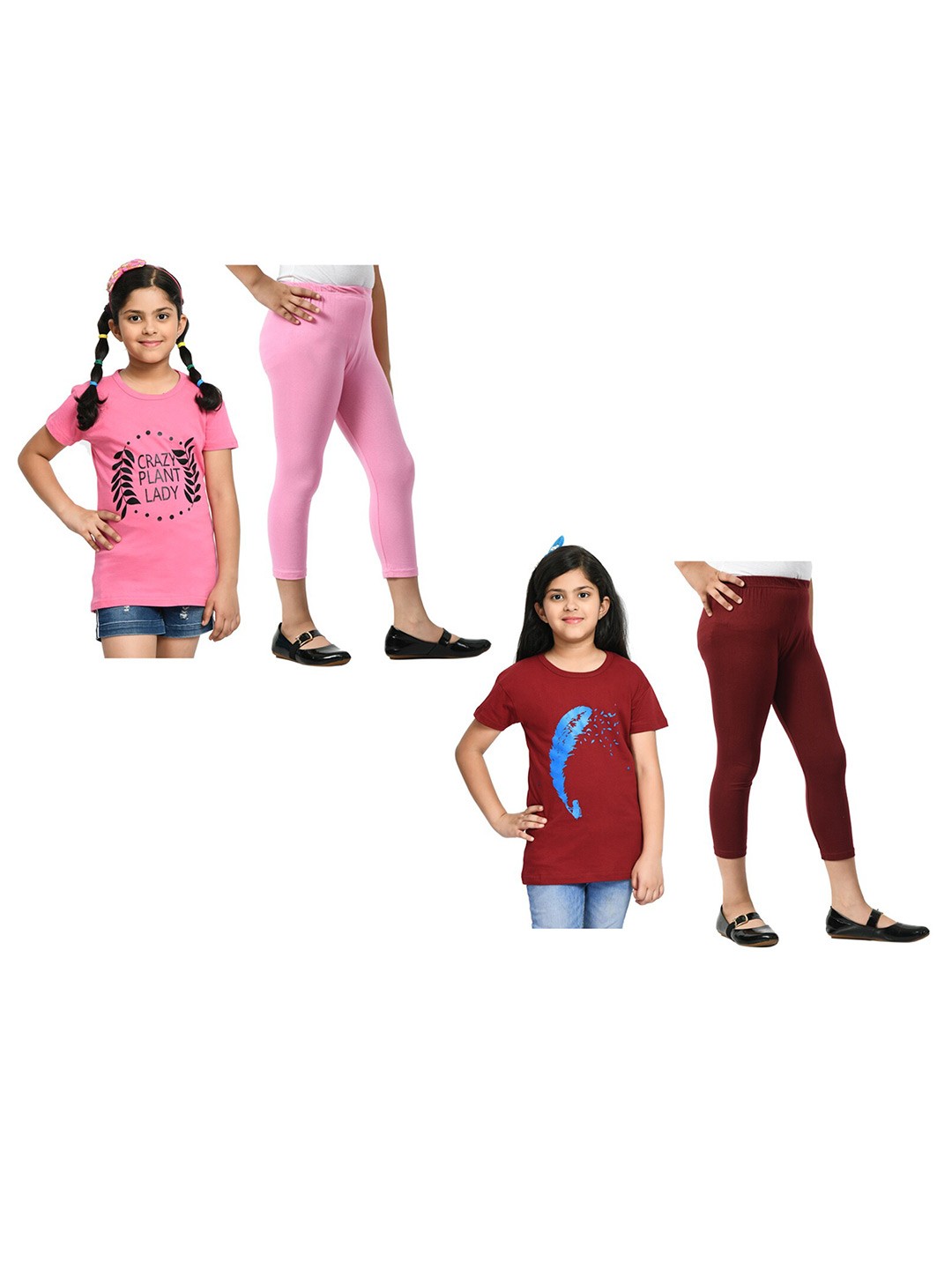 

BAESD Girls Pack of 2 Graphic Printed Pure Cotton Night Suits, Pink