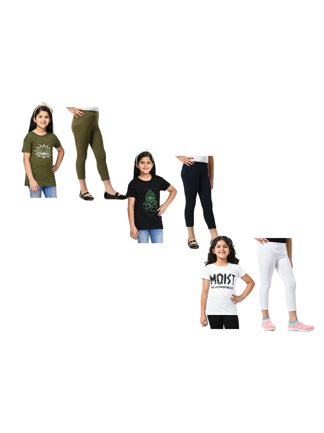 

BAESD Girls Green & Black Printed T-shirt with Capris