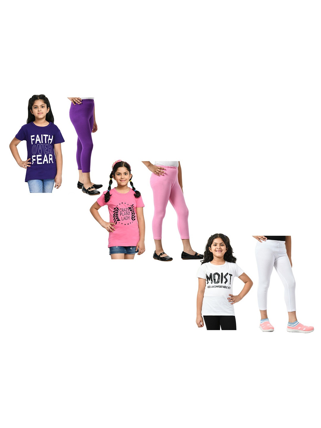 

BAESD Girls Pack Of 3 Printed Pure Cotton T-shirt With Capris, Violet