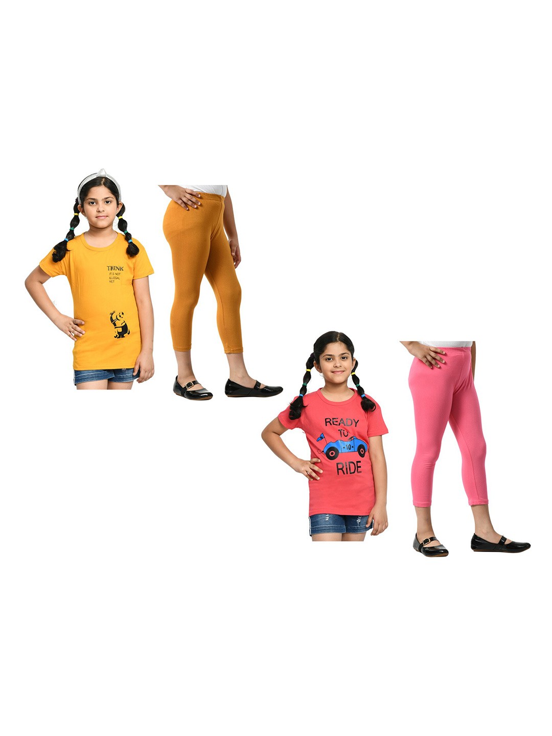 

BAESD Girls Yellow & Pink Printed T-shirt with Capris