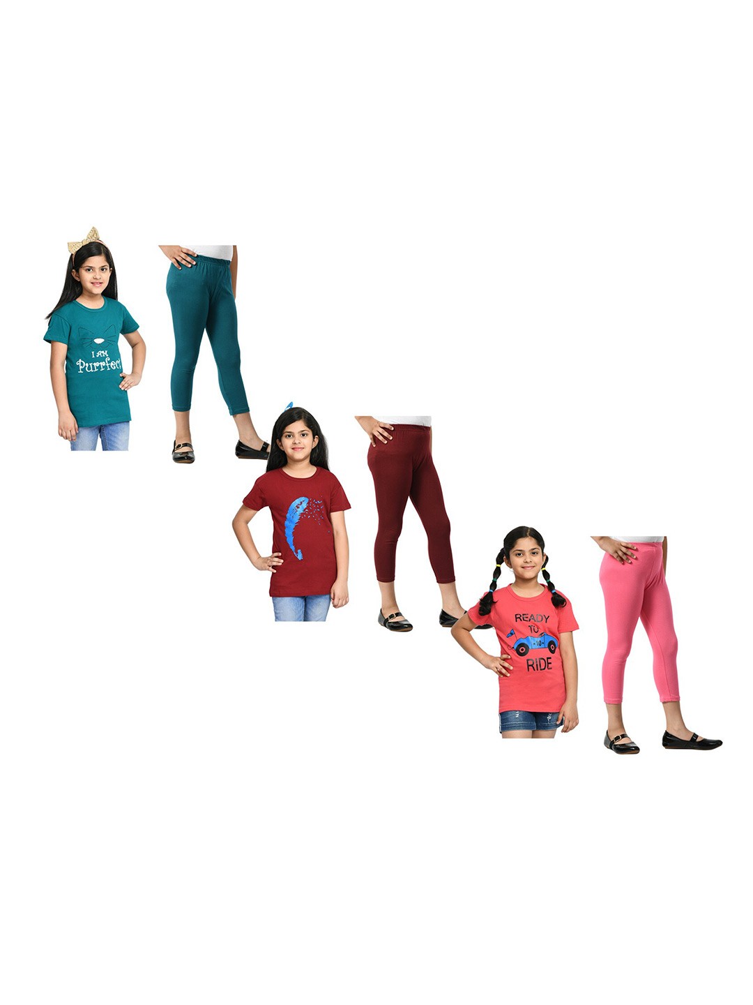 

BAESD Girls Teal & Maroon Printed T-shirt with Capris