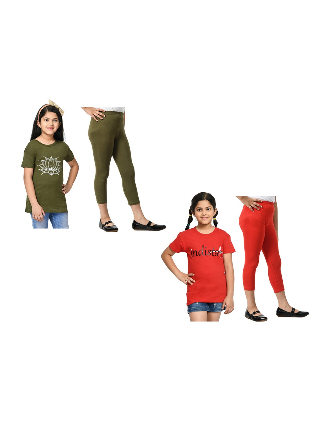 

BAESD Girls Red & Green Printed T-shirt with Capris