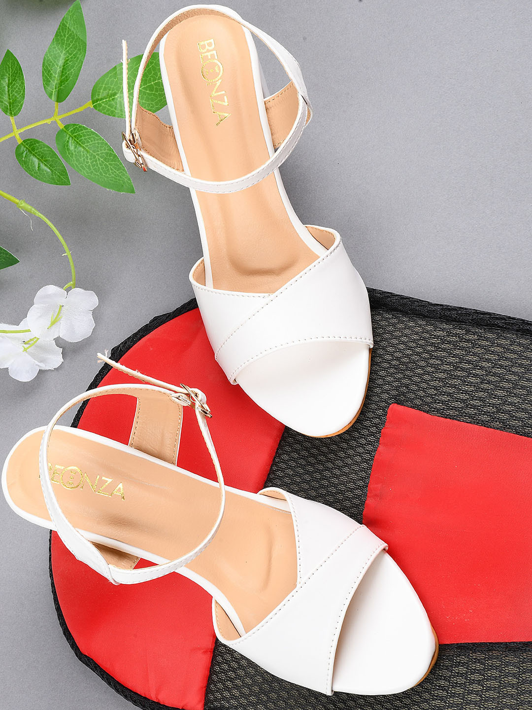 

BEONZA Open Toe Block Heels, White