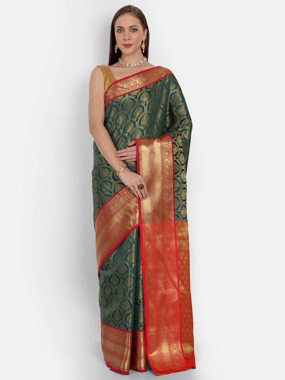 

Anaita Ethnic Motifs Woven Design Zari Pure Silk Banarasi Saree, Green