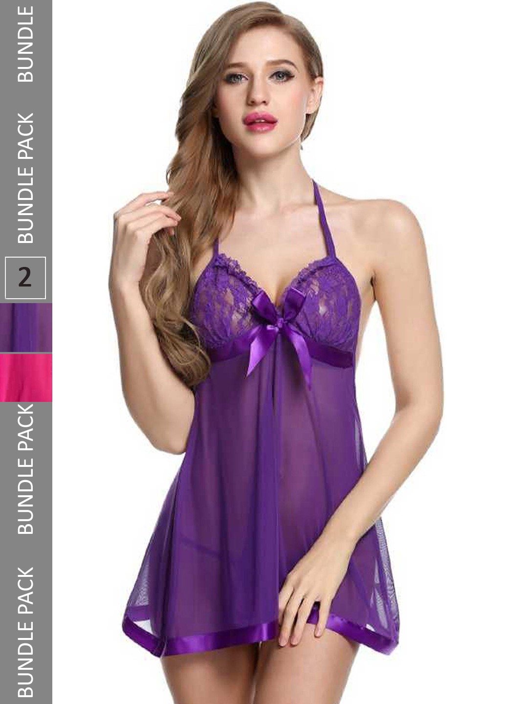 

Aamarsh Pack Of 2 Self Design Halter Neck Baby Dolls, Purple