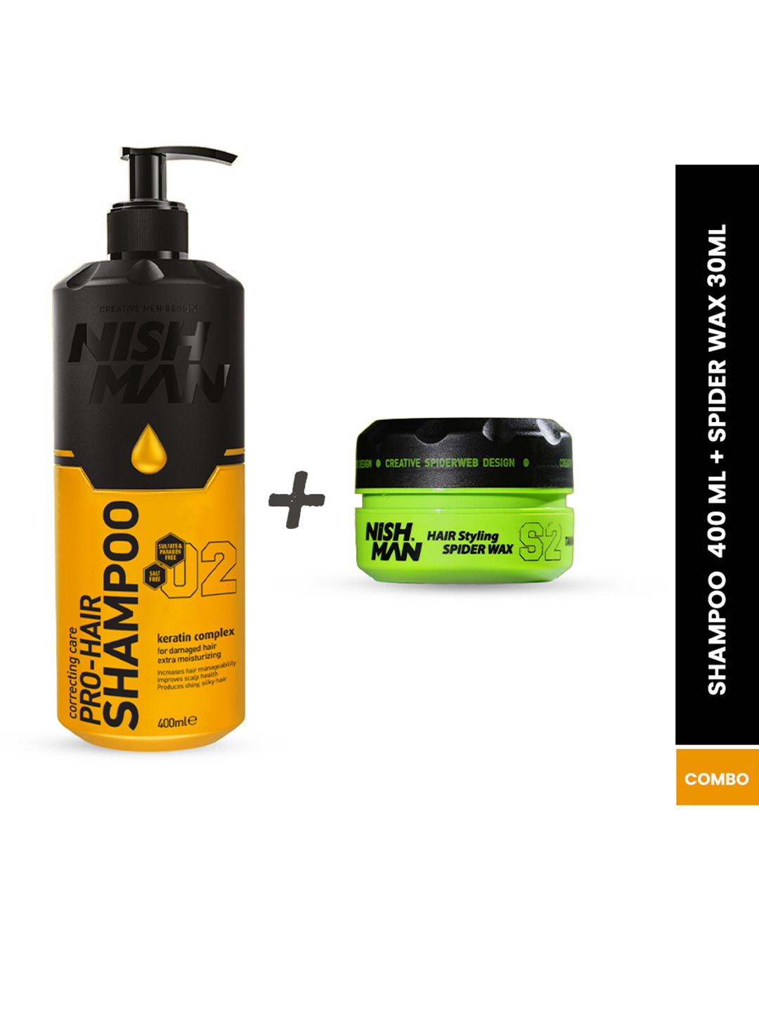 

Nishman Set of Pro-Hair Shampoo - 400 ml & Hair Styling Spider Wax - 30 ml, Yellow