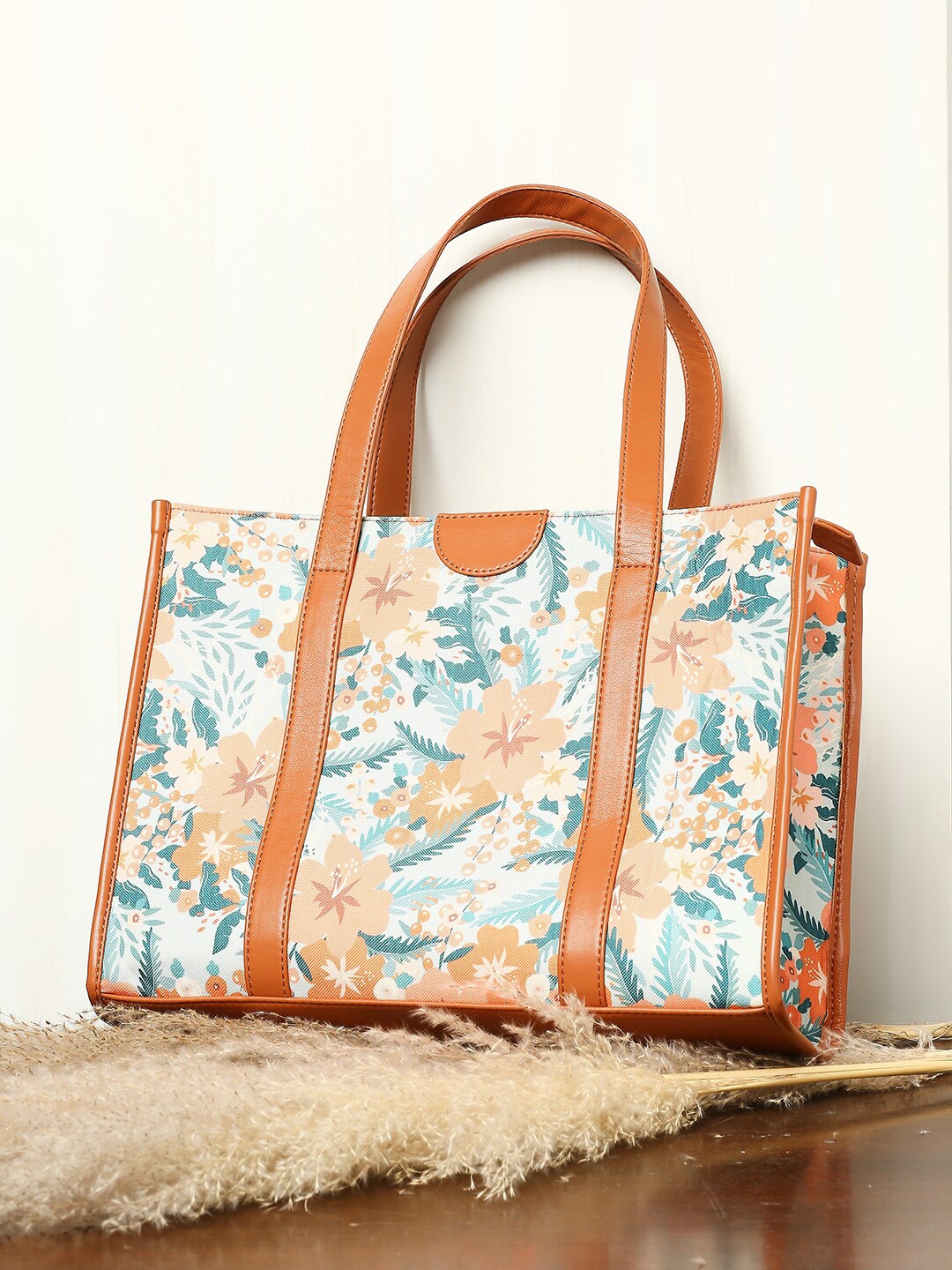

DressBerry Floral Printed Shopper Tote Bag, Tan