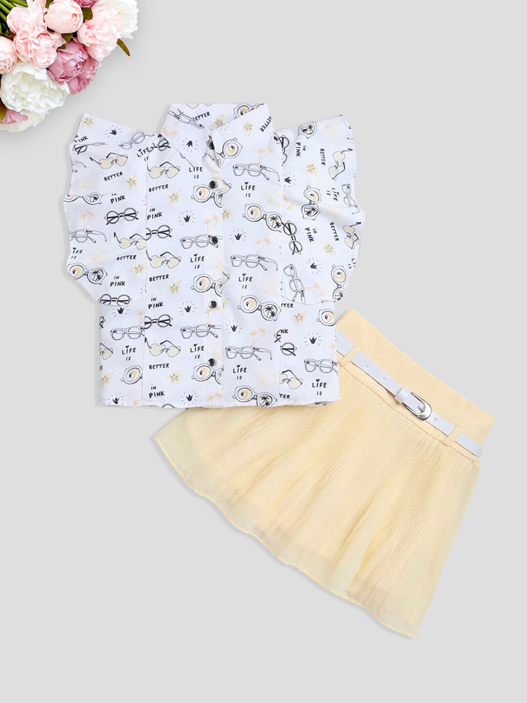 

The Magic Wand Girls Printed Top With Skirt, Yellow