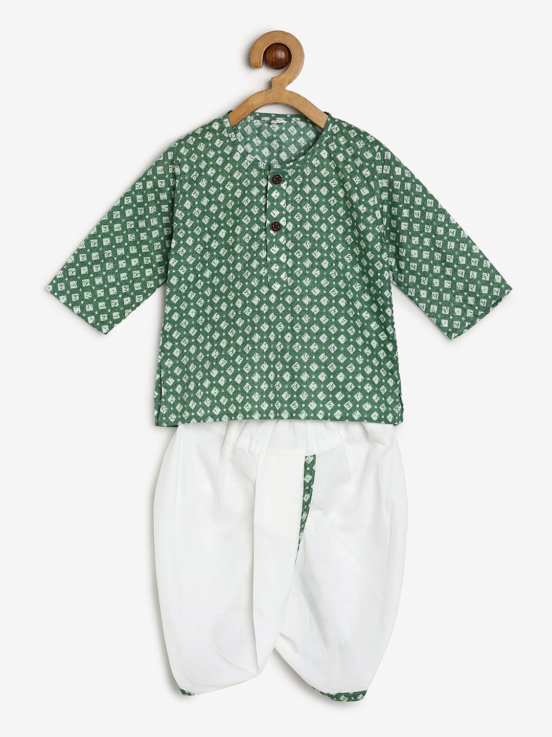 

CHAYIM Unisex Geometric Printed Kurta With Dhoti Pants, Green