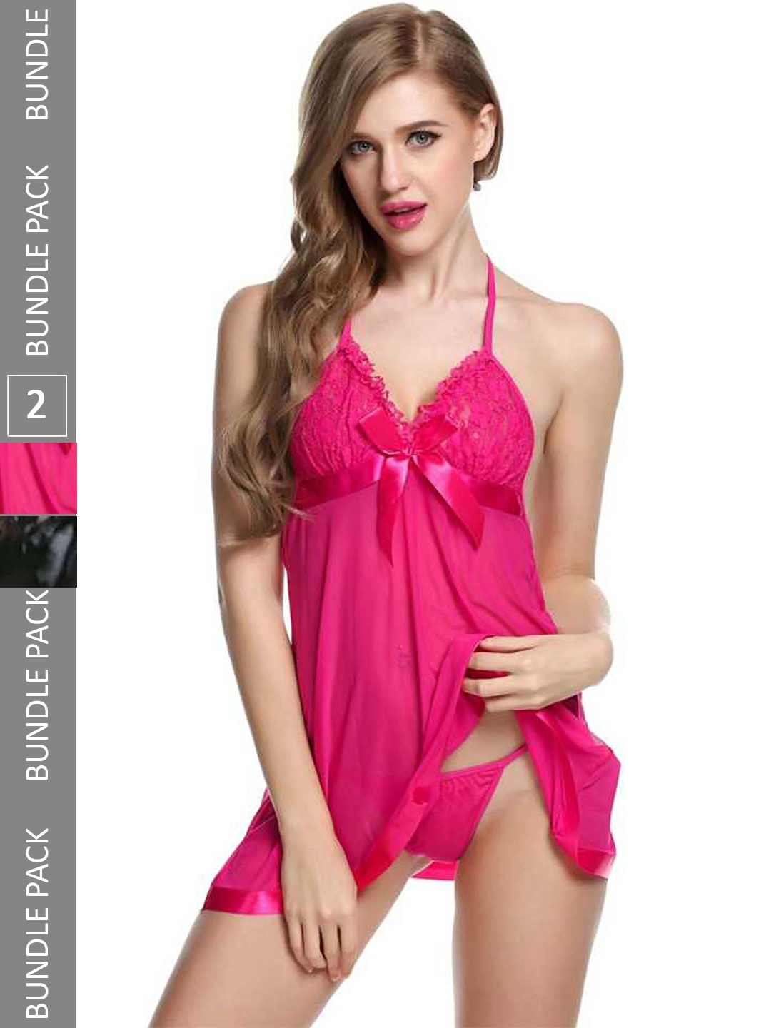 

Aamarsh Pack of 2 Net Halter Neck Baby Doll with High-Low, Pink