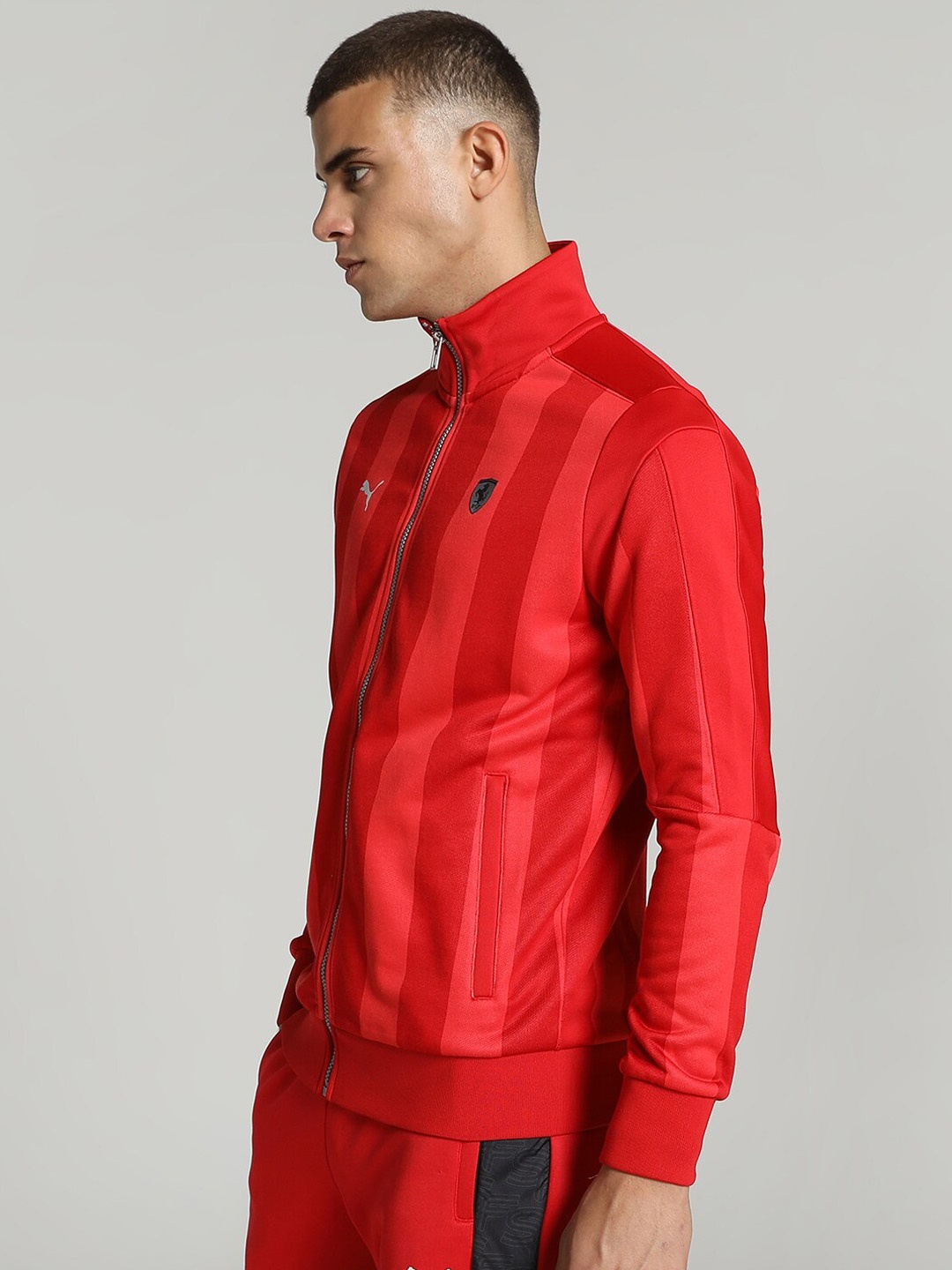 

PUMA Striped Mock Collar Bomber Jackets, Red